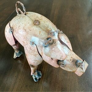 Pinky Pig Rustic Recycled Metal Mexican Yard Folk Art Decor Handmade 10” Long